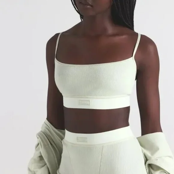 SKIMS Cotton Rib Scoop Bralette Spearmint Size Large NWT - Picture 2 of 8